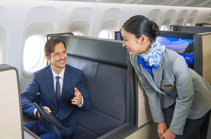 ANA's business-class seat is known as The Room, designed with doors to ensure a private space.