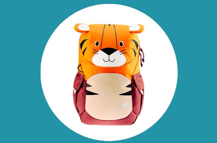 A playful tiger-shaped backpack for children.