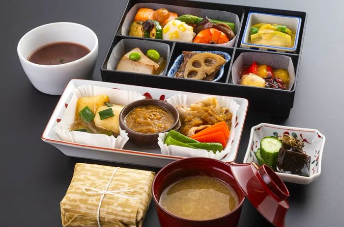 a traditional Japanese meal known as a set, offered by JAL Japan Airlines