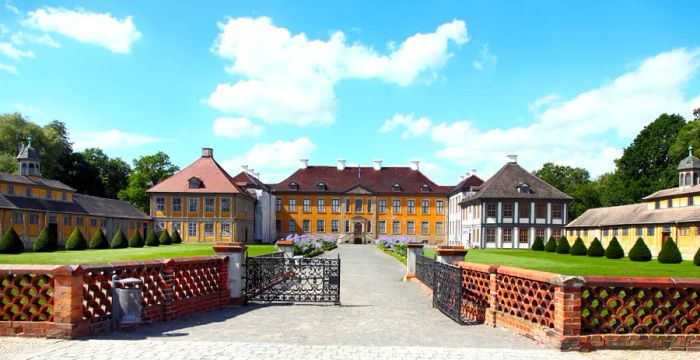 A photo capturing the entryway gate to the Dessau Garden Kingdom, Germany.