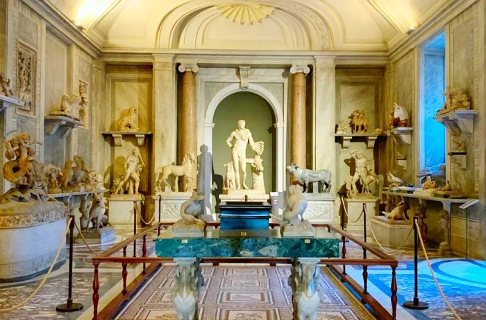 A gallery filled with ancient statues