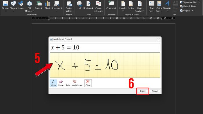 Cách viết công thức toán học trong Word bằng Ink Equation, bước 3