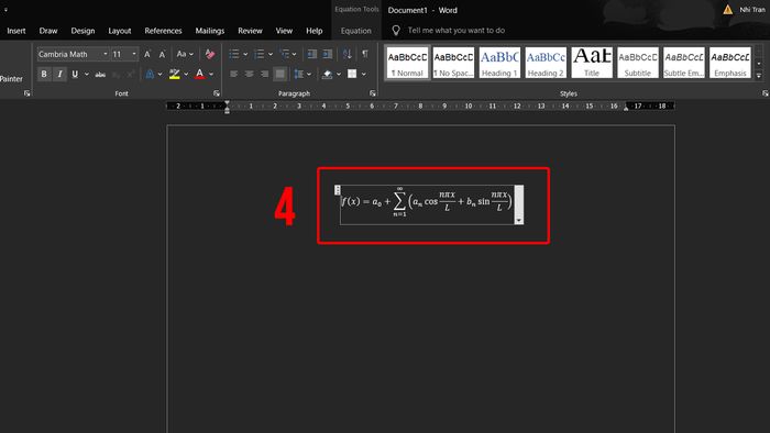 Chèn công thức toán học trong Word bằng công cụ có sẵn, bước 3