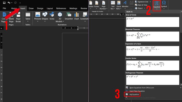 Cách viết công thức toán học trong Word bằng Ink Equation, bước 1