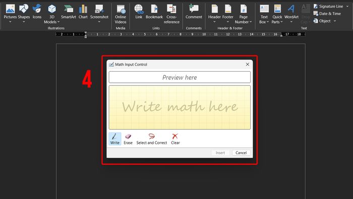 Cách viết công thức toán học trong Word bằng Ink Equation, bước 2