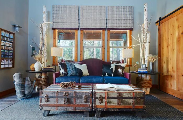 Interior of a guest room at Evergreen Lodge.
