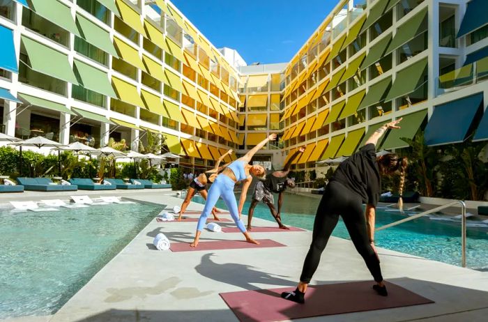 yoga by the pool at W Ibiza