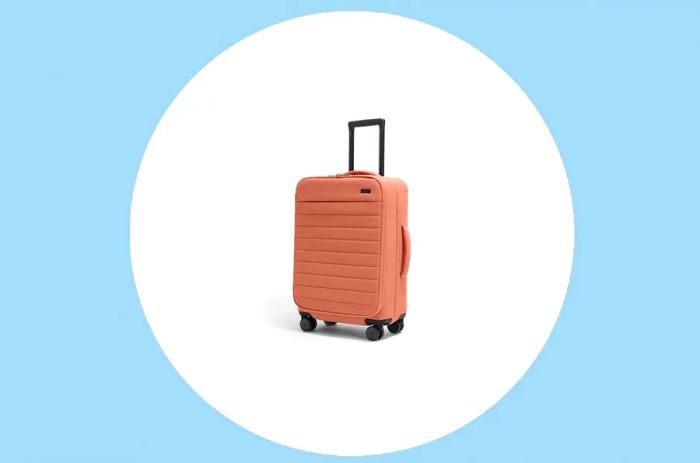 A Clay Pink Away Softside rolling suitcase