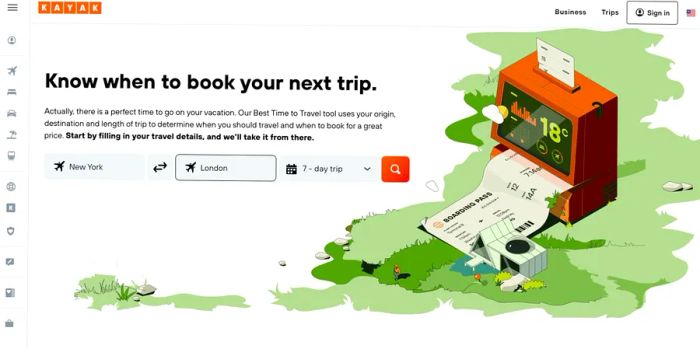 Visuals of Kayak's Best Time to Travel Feature