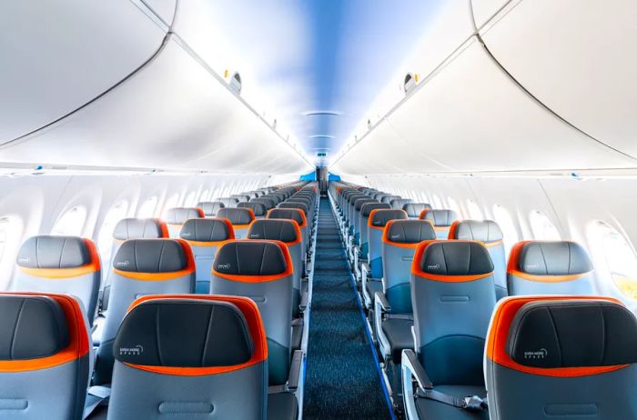 The A220 features a three-by-two seating layout for increased seat width.