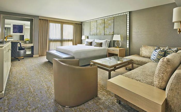 Beige interior of a junior suite at L'Ermitage Beverly Hills