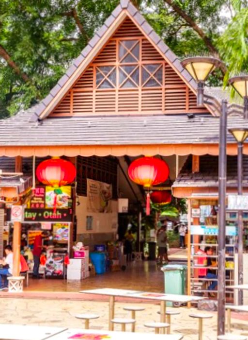 The entrance to a Singaporean hawker center.