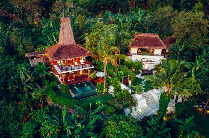 Aerial view of Nihi Sumba nestled among lush greenery