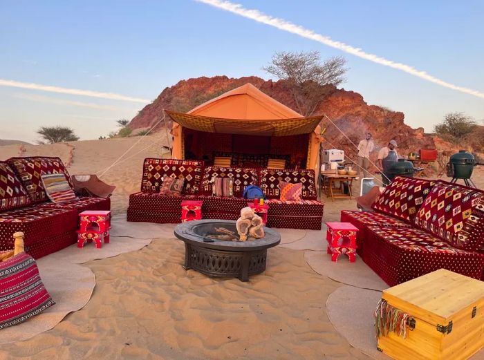 Six Senses Southern Dunes hosts extravagant dinners in the heart of the desert, complete with couches and tables.