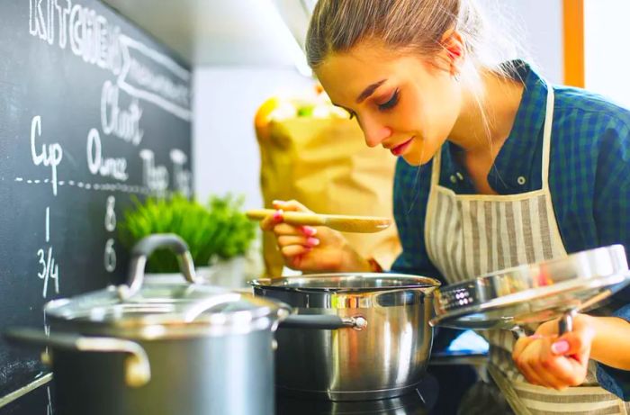 a woman preparing food