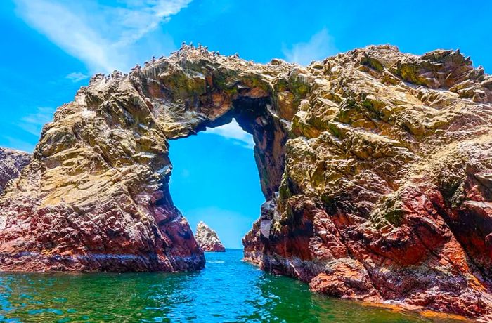 Unique rock formations at the Ballestas Islands, located near Pisco, Peru