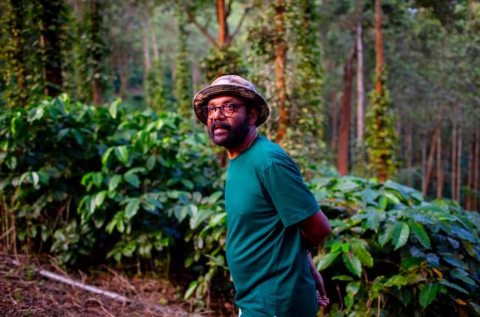 Akash Parameswaran, a black pepper farmer, seen outdoors.