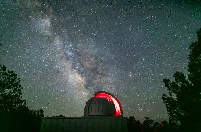 Private observatory in Colorado at night beneath the Milky Way