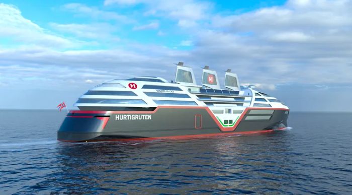 By 2030, Hurtigruten plans to launch a 500-passenger vessel that will harness wind through retractable sails, along with solar energy and batteries.