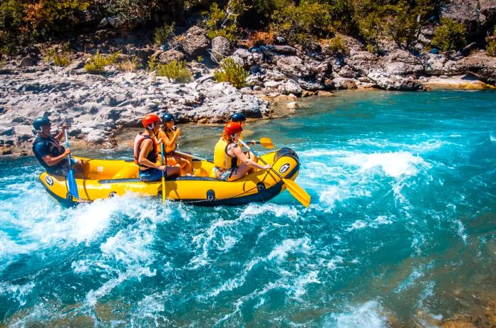 White-water rafters navigate the Vjosa River in Albania.