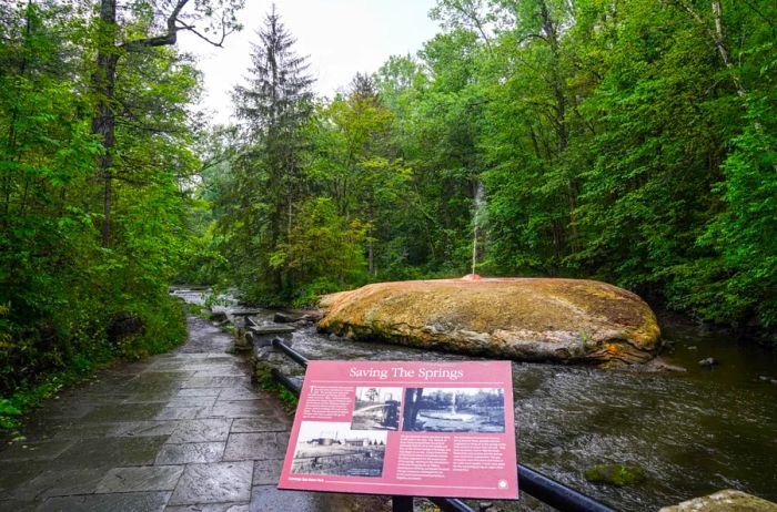 The springs in Saratoga Springs are renowned for their benefits, inviting visitors to soak in and drink the waters.