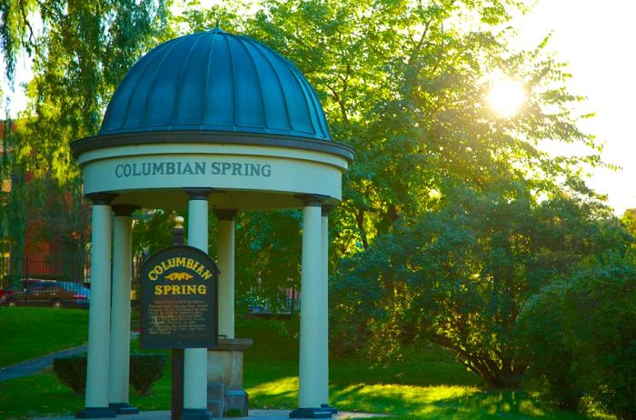 The mineral springs of Saratoga Springs, including the Columbian Spring, each offer unique flavors.