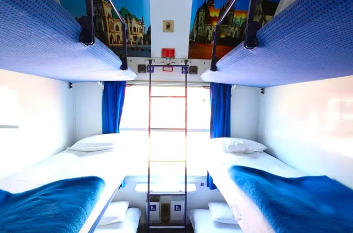 Interior of the European Sleeper Couchette featuring bunk beds