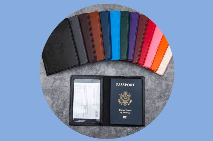 This handmade dual holder for passports and vaccination cards is crafted by an Etsy artisan in Los Angeles.