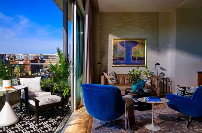 Vibrant colors and an indoor/outdoor balcony make the Dupont Circle Penthouse Suite truly unforgettable.