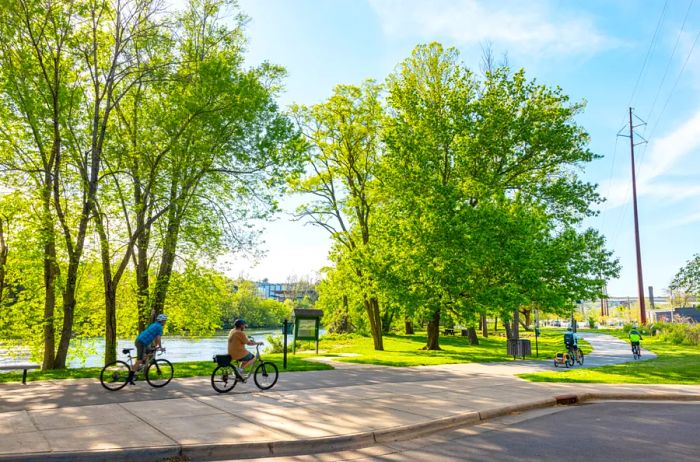 Cyclists enjoy the Wilma Dykeman Greenway in Asheville.