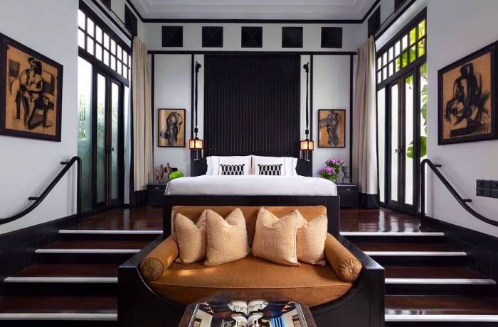 The Courtyard Pool Villas at The Siam, designed by Bangkok-based Bill Bensley, showcase a striking cream and black color palette.