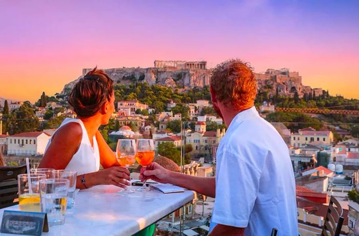 Dinner with a view in Athens, Greece