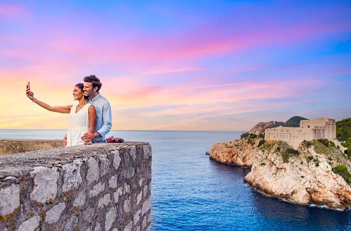 Couple Taking a Selfie in Dubrovnik, Croatia