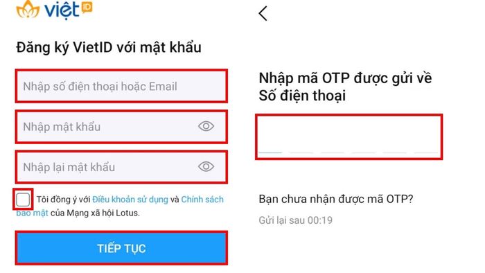 Hướng dẫn đăng ký Lotus trên điện thoại bước 3