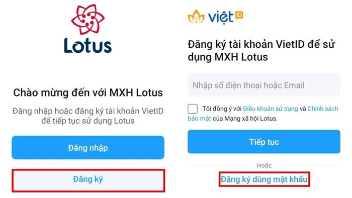 Hướng dẫn đăng ký Lotus trên điện thoại bước 2