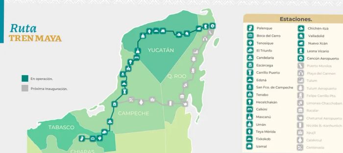 Route map for the Tren Maya