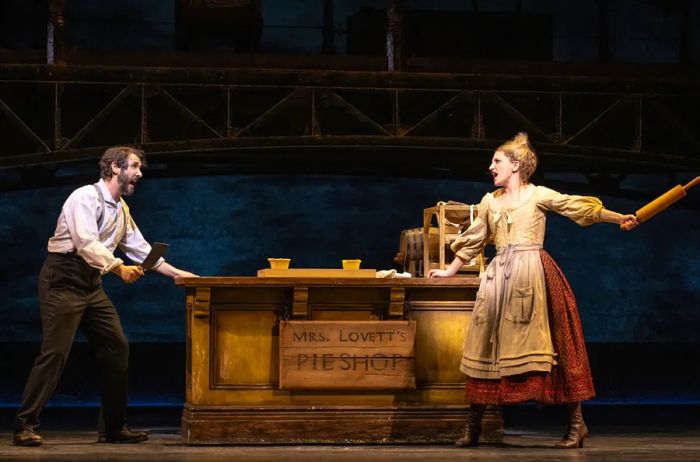 Josh Groban and Annaleigh Ashford in the 2023 Broadway revival of <i>Sweeney Todd</i>