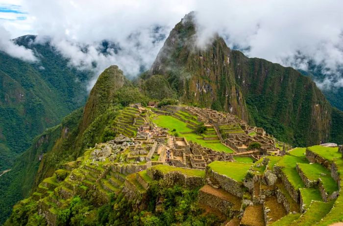 Aerial view of the cloud sea surrounding Machu Picchu