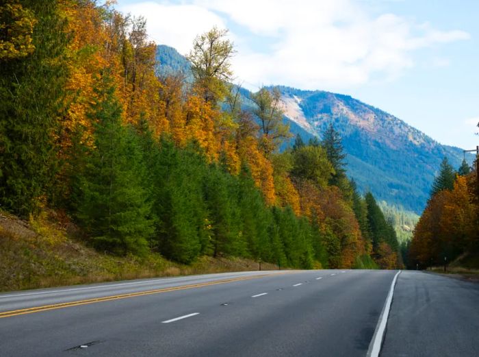 U.S. Route 2 during autumn (part of the Cascade Loop Scenic Drive) - Washington state, USA