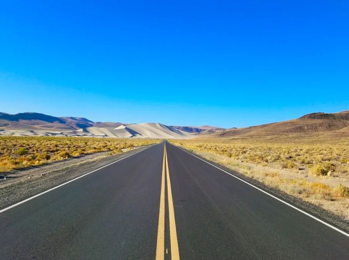 Scenic road leading to Sand Mountain Recreation Area, Fallon, Nevada along U.S. Route 50