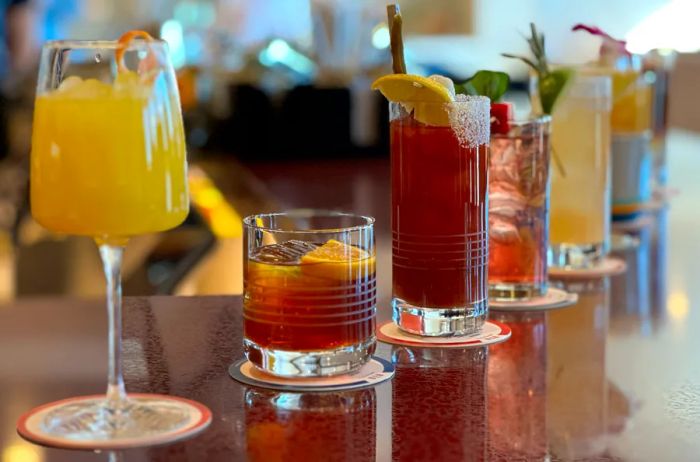 A selection of cocktails available at the Capital One Lounge in Denver