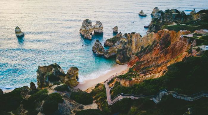 The rugged coastal cliffs of Lagos, Portugal