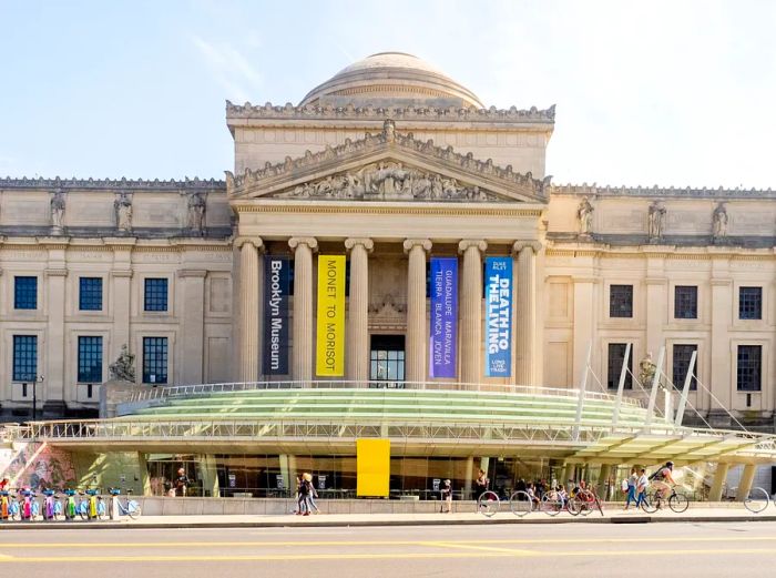 The entrance of the Brooklyn Museum showcases a blend of modern and classical architecture.