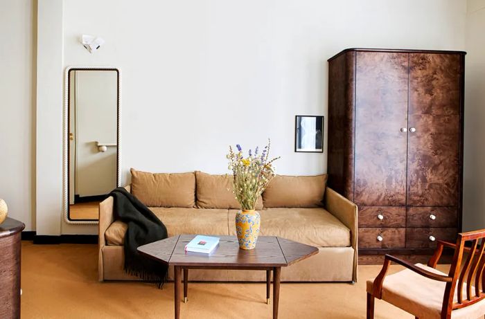 Interior view of a guest room at Hotel Rochechouart