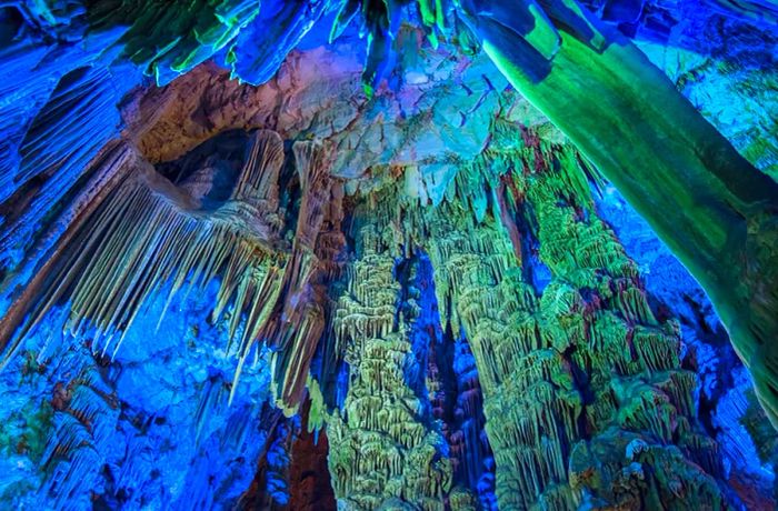 Illuminated St. Michael's Cave in Gibraltar