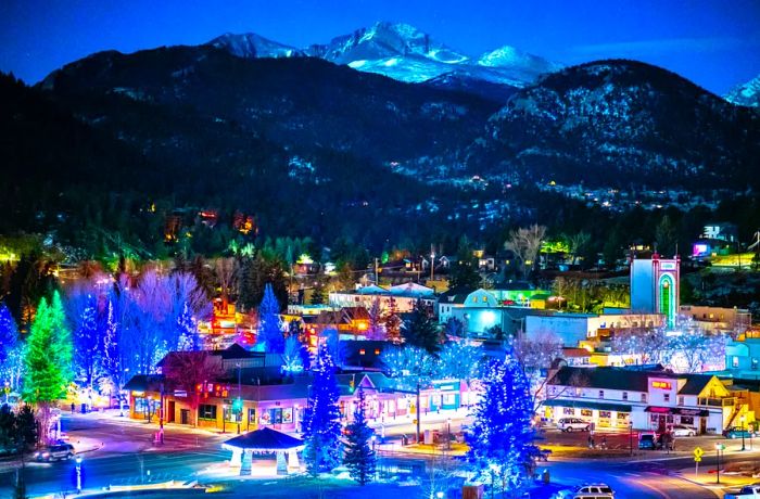 The festive winter haven of Estes Park