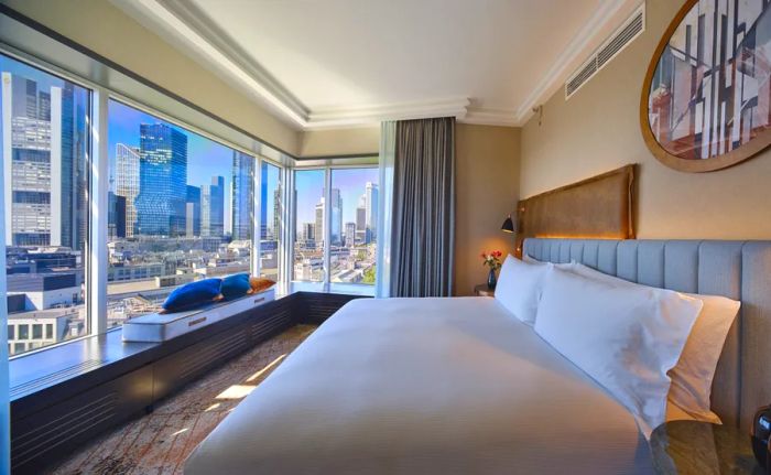 Enjoy breathtaking skyline views from a room at Hilton Frankfurt City Centre, Germany.