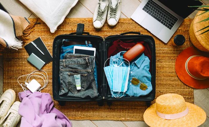 Face masks and hand sanitizer are essential items to include in your carry-on luggage.