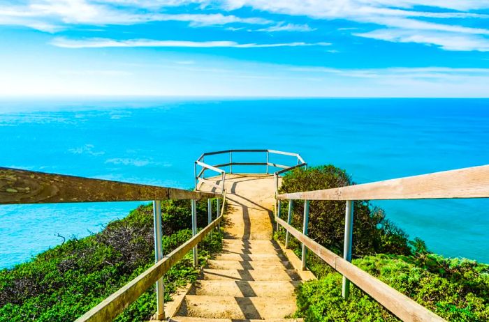 A staircase descending to the water at Muir Beach