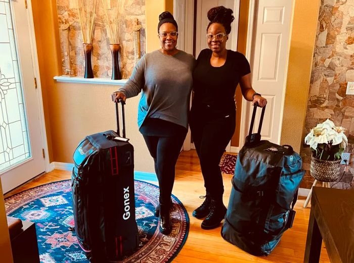 Stephanie Jones and her daughter get ready to embark on a Hurtigruten cruise to Antarctica.